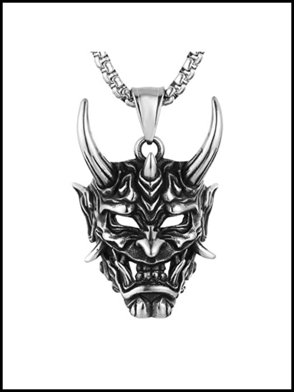 HZMAN Stainless Steel Prajna Mask Pendant Necklace Men's Box Chain 24"